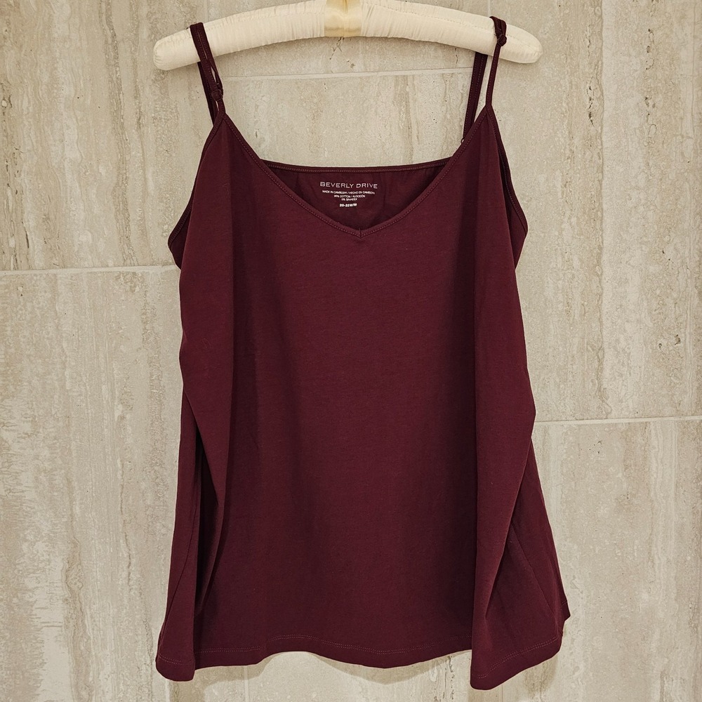 Beverly Drive Womens tank top blouse plus size 20 22 maroon sleeveless adjustabl
